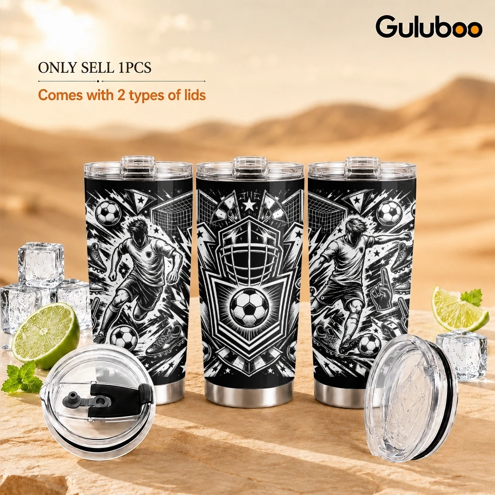 Tumbler 20Oz White - Botol Vakum Emblem Olahraga Hitam Putih